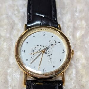 Gold-Tone Dalmatian Watch with Black Leather Strap